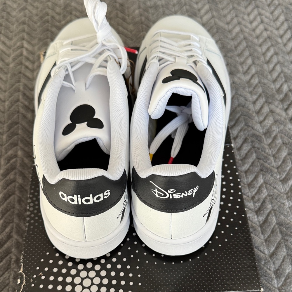 Adidas Woman’s or Men's White and Black Mickey Mouse 
Woman’s 10
Men’s 8.5 - Picture 3 of 6